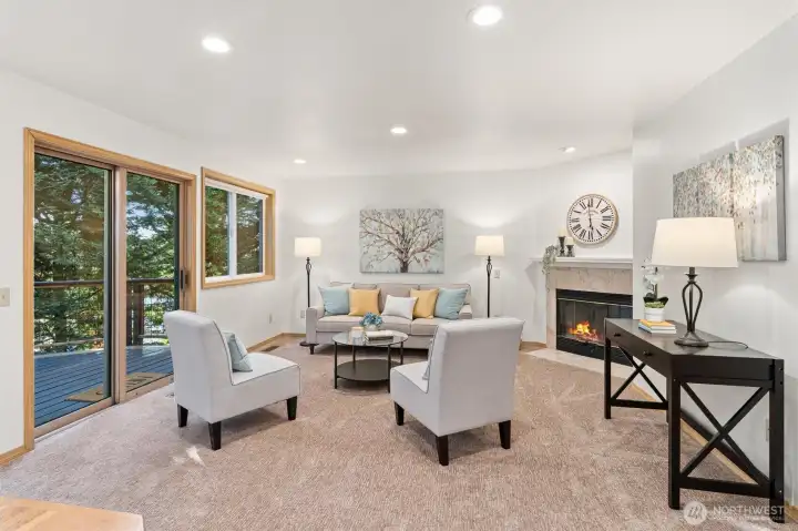 Family room with gas fireplace.