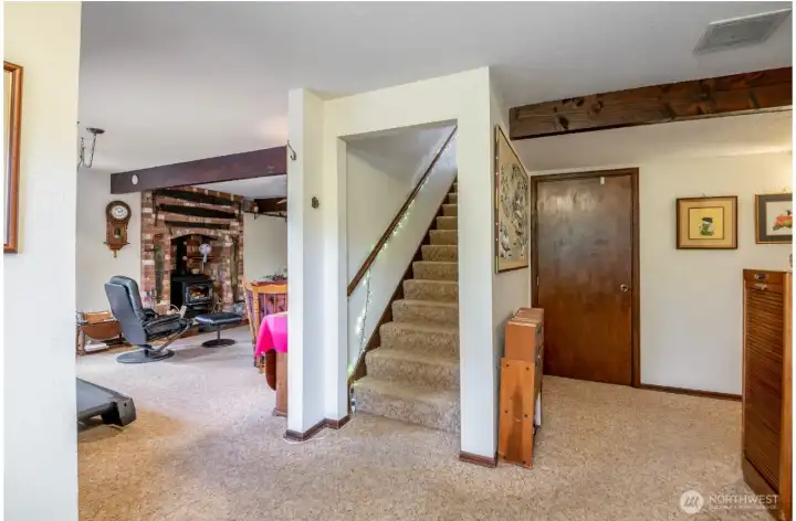 Downstairs View To Living Area And Wood Stove