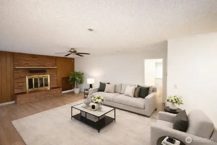 Large living room with fire place