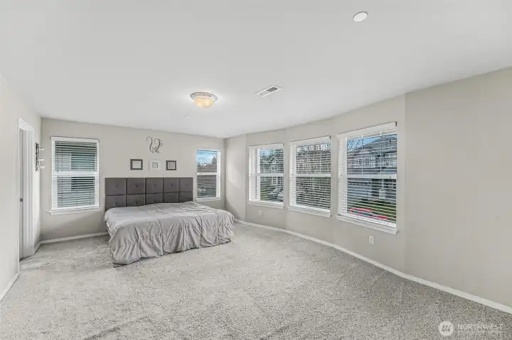 Primary suite with bay of windows and plenty of space.