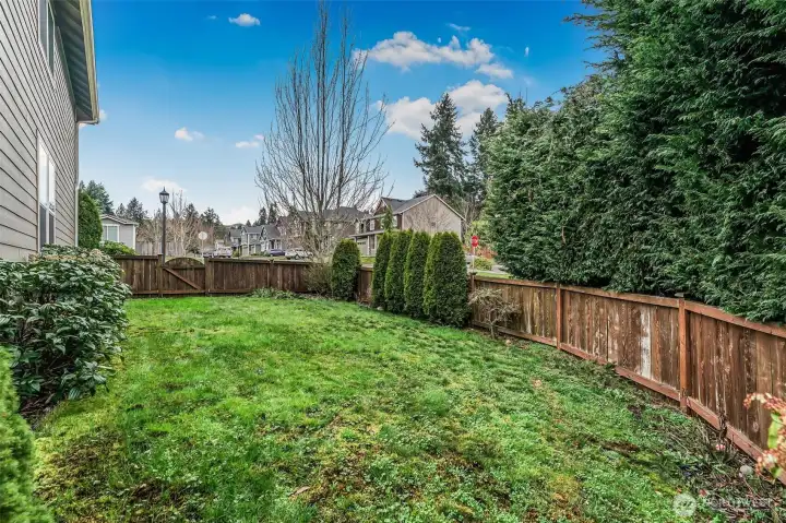Large private backyard with plenty of room for pets or games.