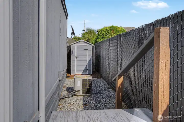 Storage Shed and heat pump out back