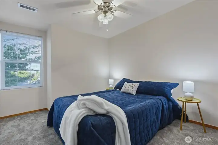 2nd bedroom, upper level, wall-to-wall carpet, ceiling fan