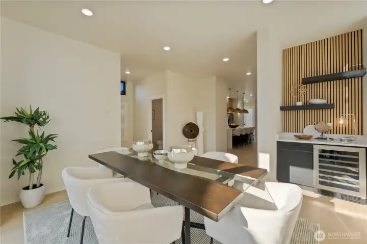 Dining room with wine refrigerator Dining room with wine refrigerator