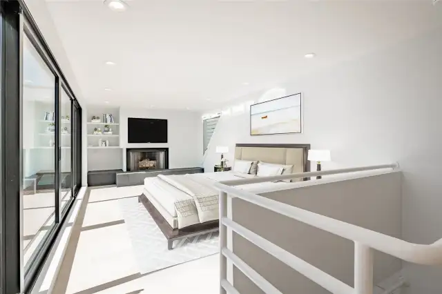 New Marvin sliding doors w/IPE decking, wood ;burning fireplace & all new lighting