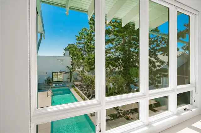 Spectacular view overlooking the courtyard and beyond!