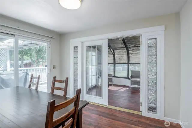 Dining area with entrance to sun room
