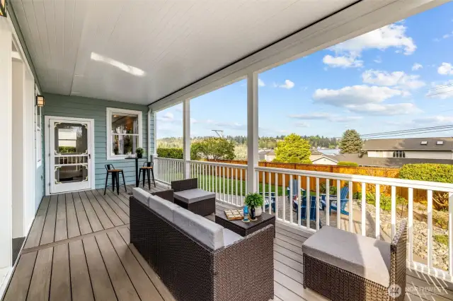 Entertaining deck with multiple access points.