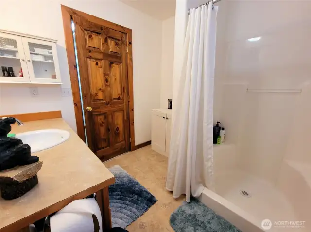 Main Bathroom showing large walk in shower.