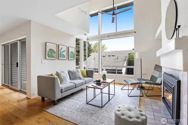 Wall of Windows in High Celing Living Room