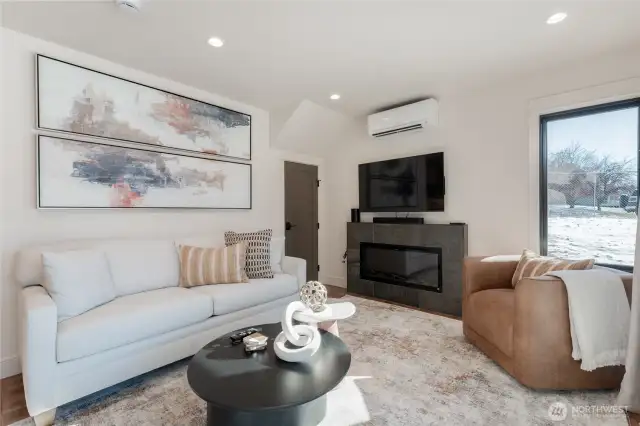 Staged unit F5 shown, similar to F6. Furniture and decor not included.