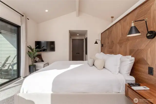 Staged unit F5 shown, similar to F6. Furniture and decor not included.