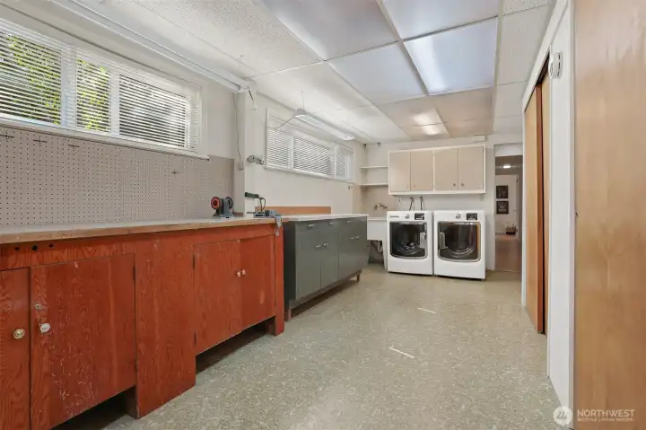Laundry and storage with room for projects.