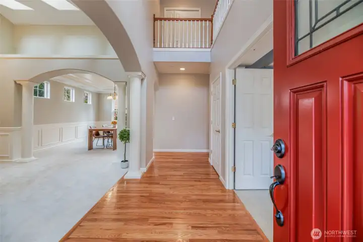 Let's head inside - office/4th bedroom on right, formal LR & DR on left