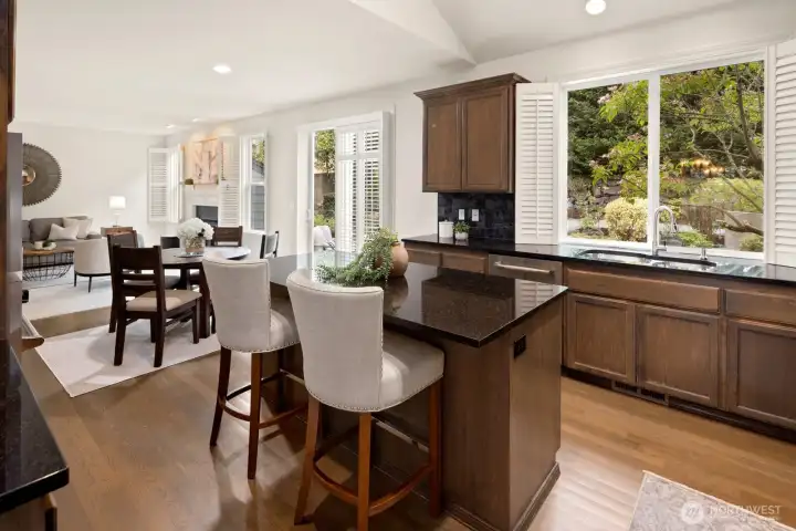 Stunning and peaceful views from the kitchen and family room.  Natural light exudes throughout this space!