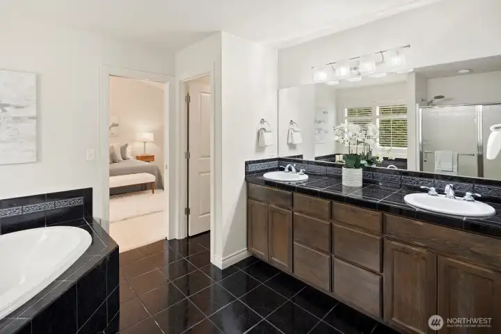 Generously sized primary bathroom.