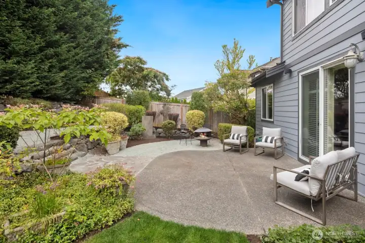 Have your morning coffee on the private patio while listening to the sounds of the waterfall in pond.