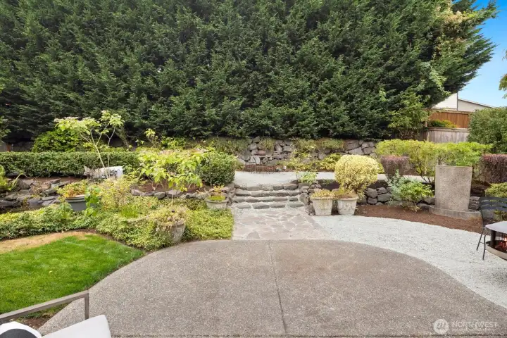 Serene and private backyard.  Perfect spot for morning coffee or evening barbeque!