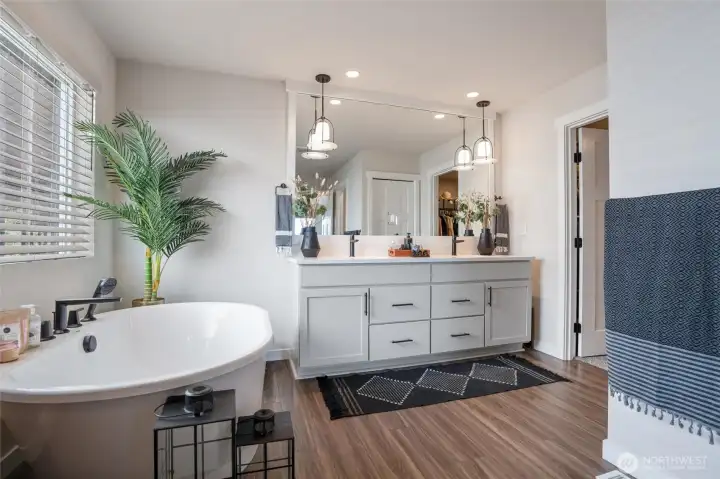 Deep soaking, freestanding tub.