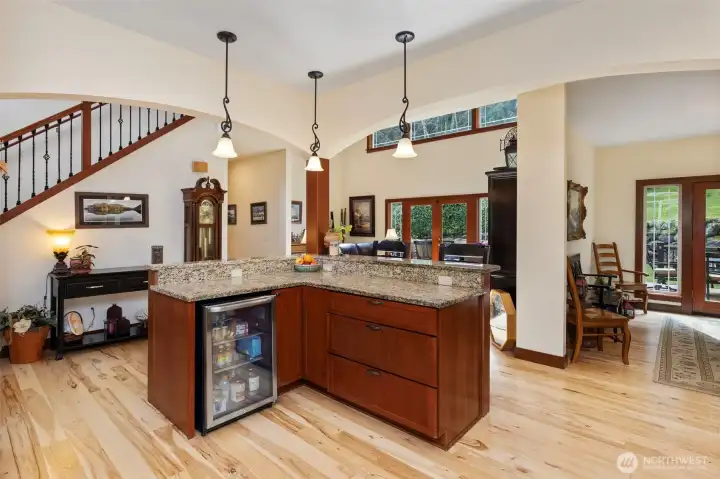 Beverage fridge is yet another thoughtful design feature.