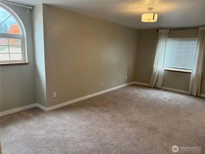 Large Primary Suite Bedroom. Lots of natural light from the windows.