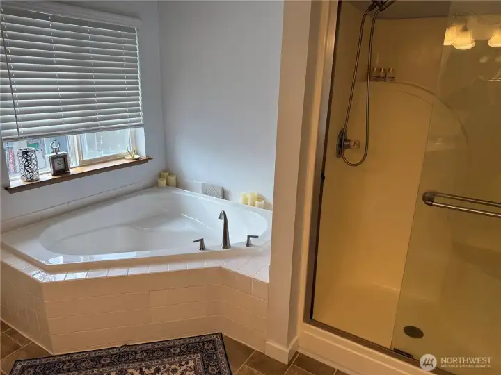 Another View of Beautiful Soaking Tub and Shower Area. Perfect place to unwind at the end of the day.