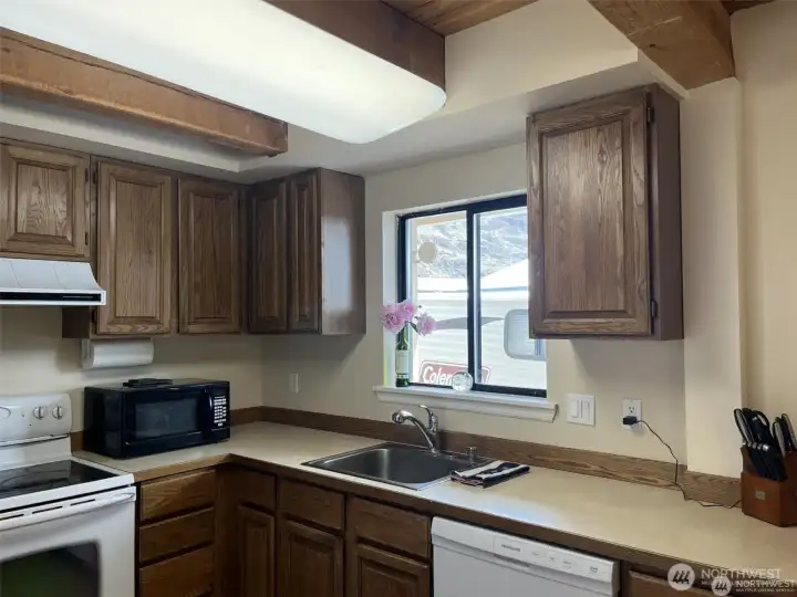 Saulos kitchen with view window.