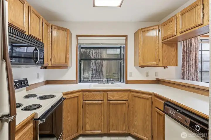 Kitchen with garden window.