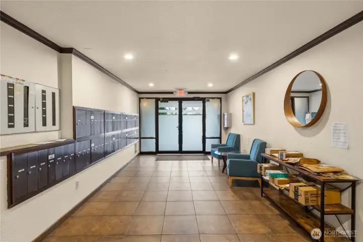 Secure Lobby with Residents Mail Box Center and Elevator