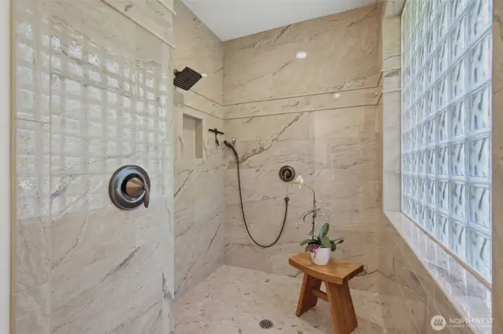 Primary shower with Full Tile Walls