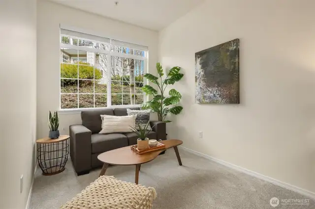 The recessed sitting area just off the primary bedroom.