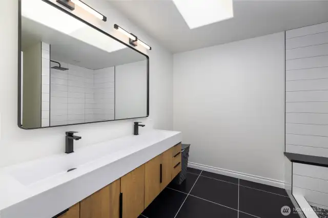 Newly-remodeled primary bath - fresh, sleek, modern