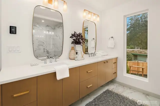 Primary with Floating Double Vanity and Heated Tile Floors