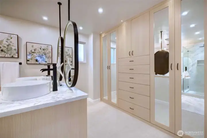 Built in cabinets and clothing organization is easy