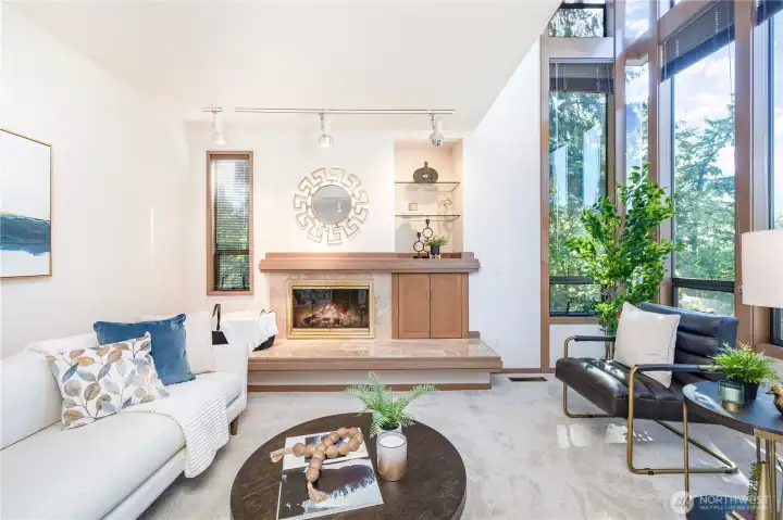 Formal living room: Sweeping floor-to-ceiling windows & natural light.
