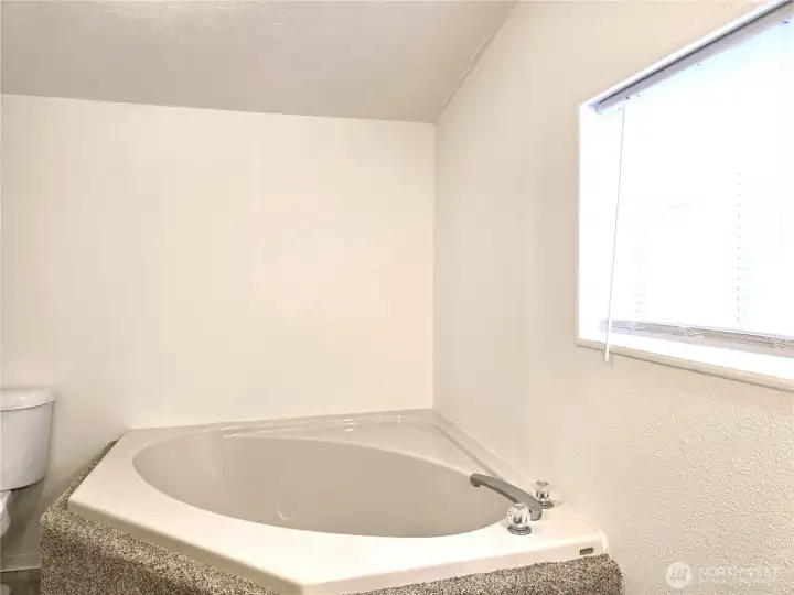 Inviting soaking tub creates a spa-like feel at