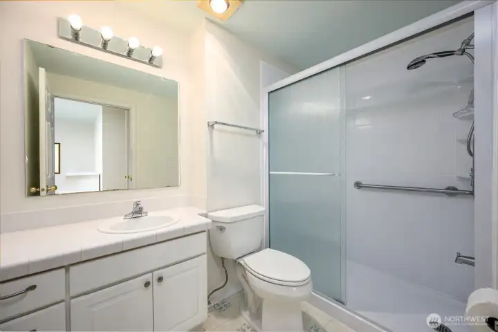 Master bathroom with updated shower
