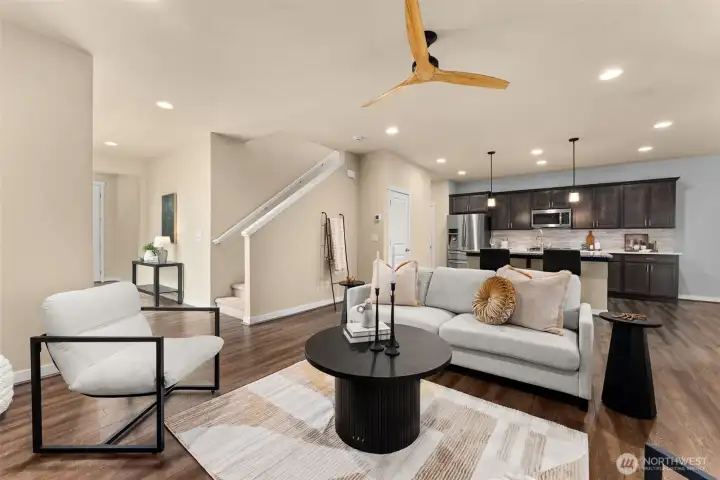 Open-concept living space with effortless flow between kitchen, dining, and living areas