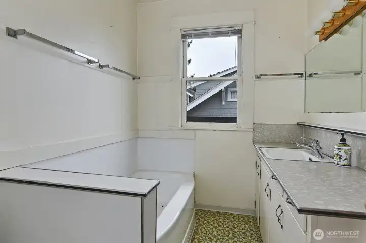 The upstairs bathroom.