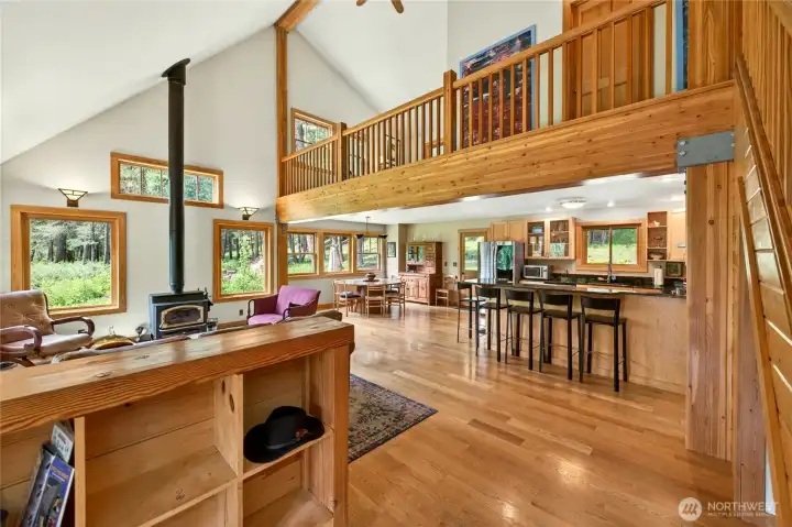 Entry to main living area and loft hallway.