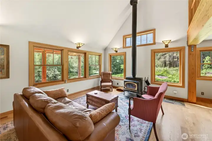Living area with views of the seasonal spring fed pond.