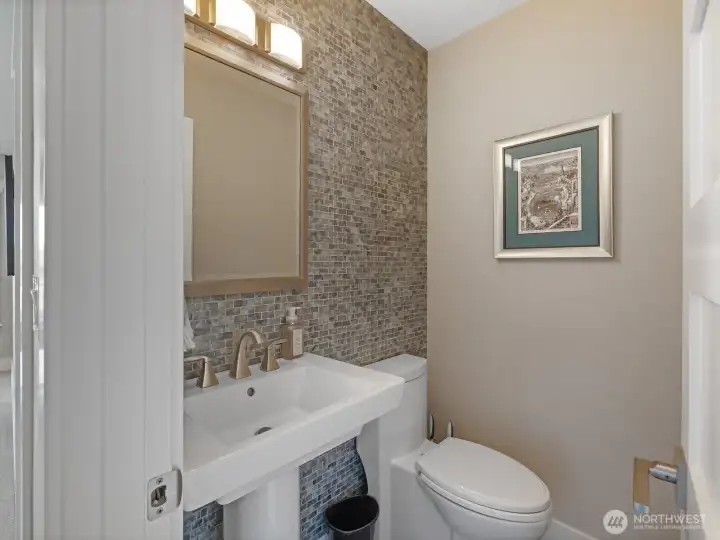 Main floor powder room freshly remodeled with custom tile Main floor powder room freshly remodeled with custom tile