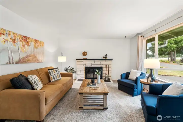 Cozy wood fireplace.  Gas available right behind fireplace