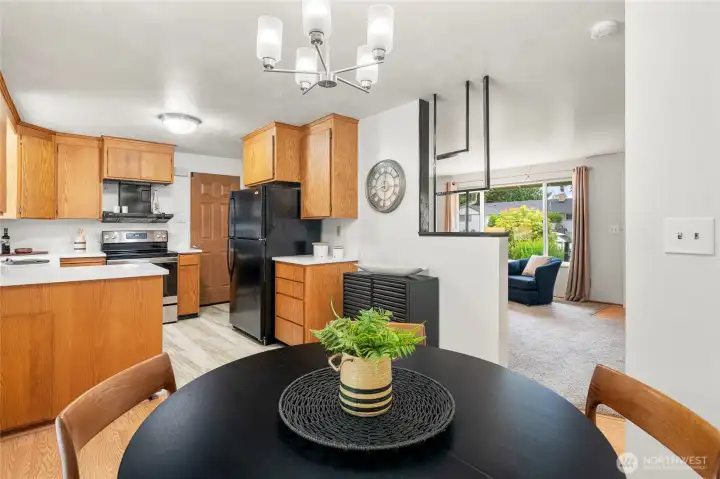 Dining area looking into kitchen