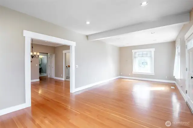 Spacious rooms and beams with craftsman style touches throughout