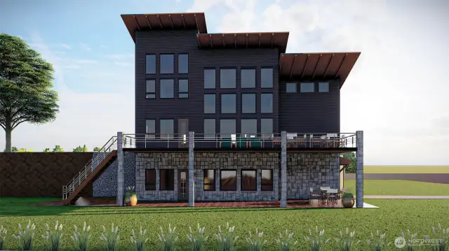 Rendering, front facing the water