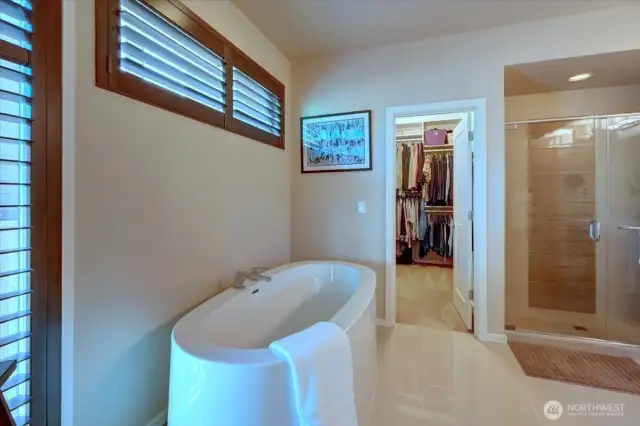 Free standing tub and separate shower.
