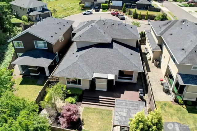 Overhead view of the back of the home.