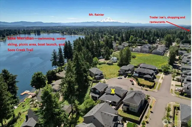 Lake Meridian activities - swimming, water skiing, picnic area, boat launch, Soos Creek Trail. Close to Trader Joes, shopping, restaurants and more!