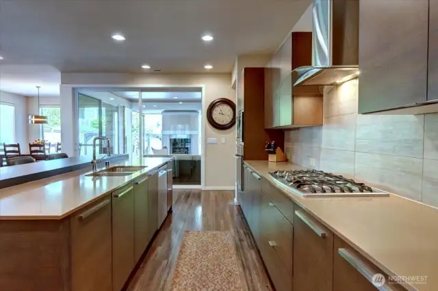 View of kitchen from garage door.